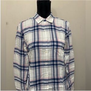 NWOT Untuckit Women’s Plaid Button-Up Casual Shirt in Navy, Pink & White Size 5